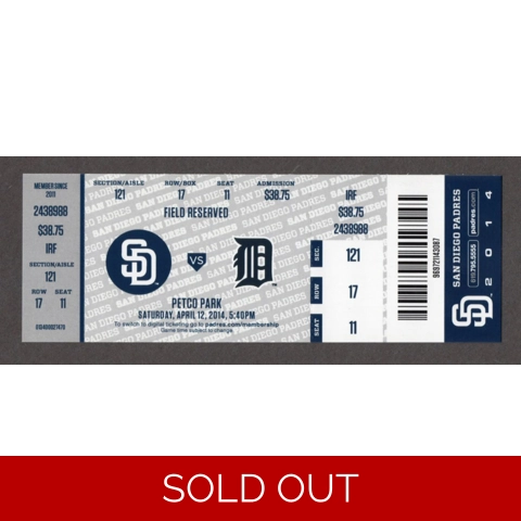 Justin Verlander 1st HIT & RUN 2014-04-12 San Diego Padres vs Detroit Tigers Full Season Ticket CAREER WIN 138